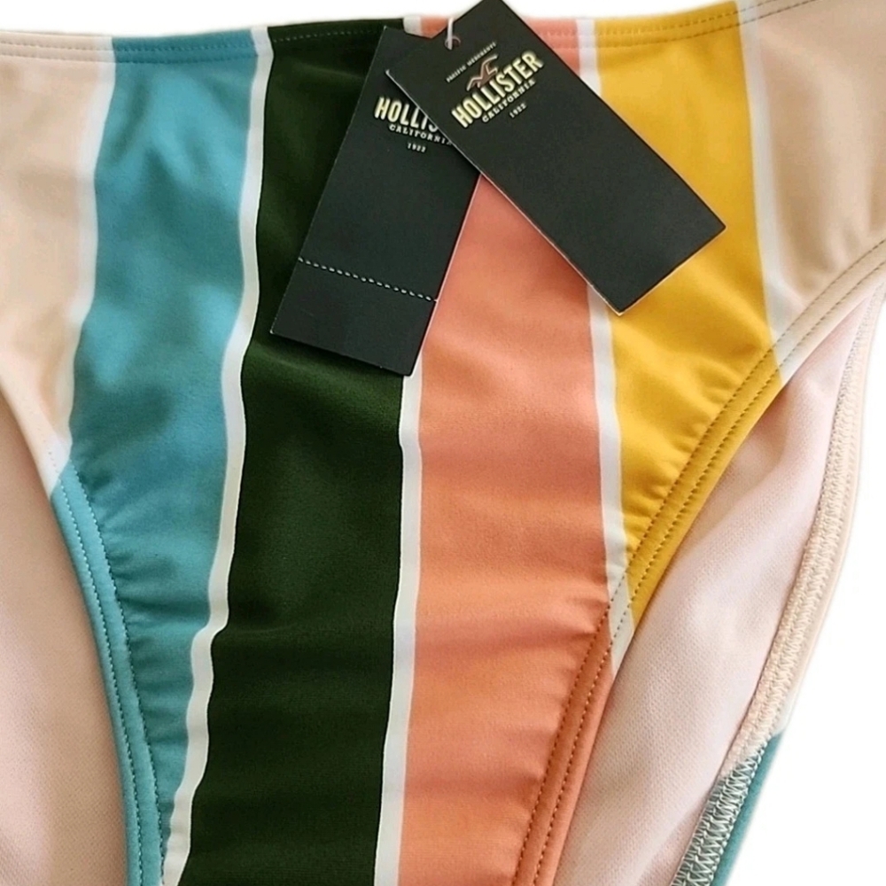 NWT Hollister Womens Striped Piece Waist Bikini Swimsuit Top Small Bottom Medium - Picture 8 of 12